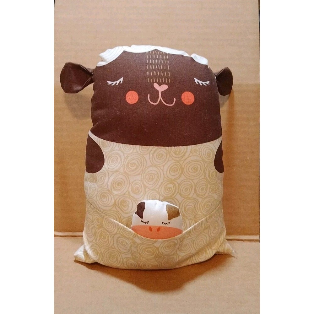 Mama Lamb Sheep Stuffed Pillow with Baby in Pocket Plush 8inch
